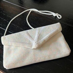 Elegant White Beaded Clutch-EUC